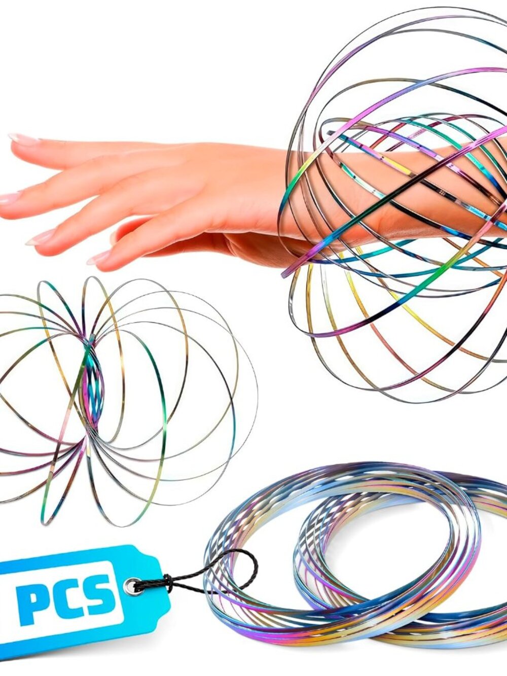 2 Pcs Flow Ring Spinner Ring Arm Toy - 5.1" Color - Changing Fidget Flow Toy wit